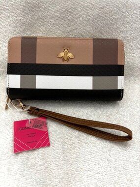 Wristlet/wallet by Iconic Bags in tan/black,brown/cream neutrals NWT